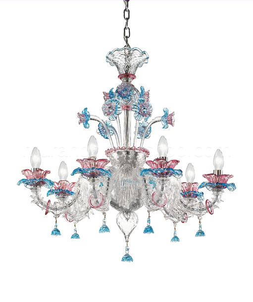Ca' Rezzonico Easy, Ca' Rezzonico chandelier Easy model in pink and aquamarine color